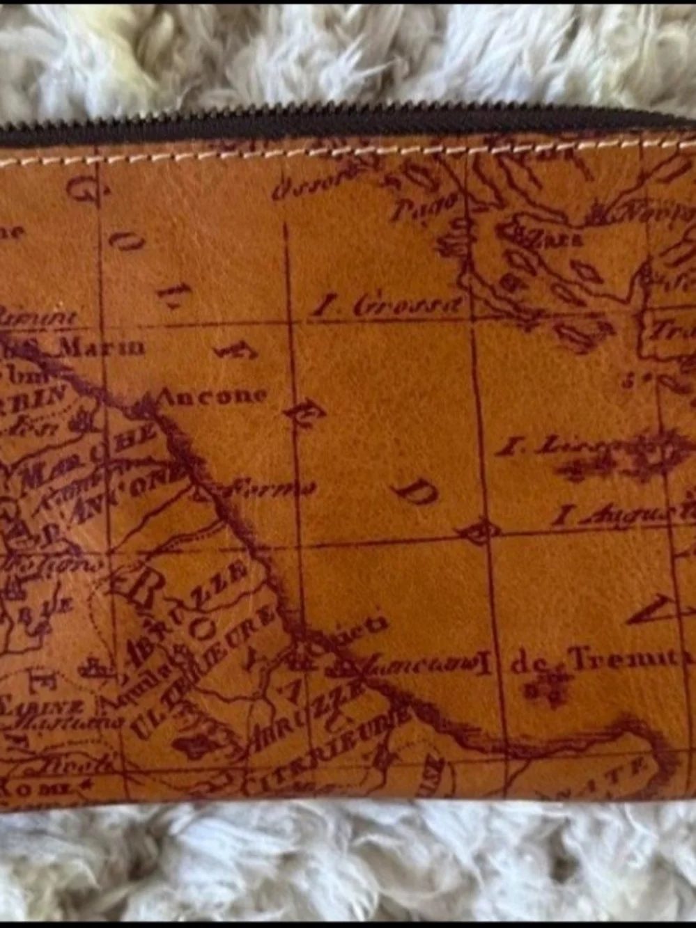 Leather Map-Print Zip Wallet in Tan
